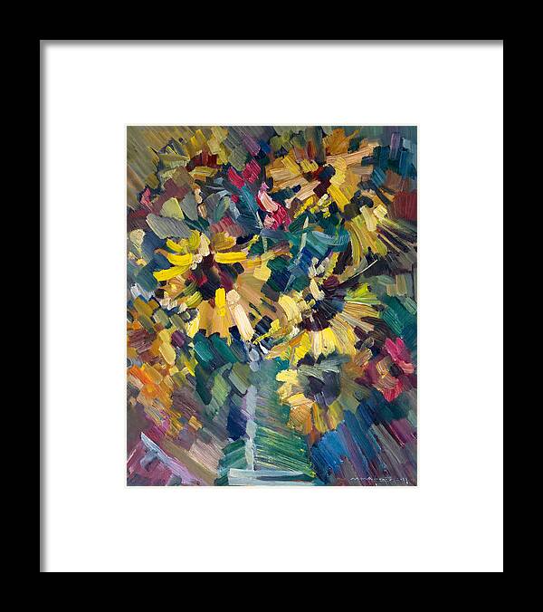 Flowers Framed Print featuring the painting Sunflowers #1 by Nikolay Malafeev