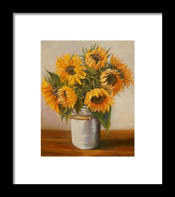  Realism Framed Print featuring the painting Sunflowers #2 by Nina Mitkova