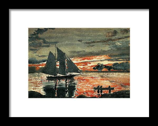 Winslow Homer (1836 –1910) 'sunset Fires' 1880 Framed Print featuring the painting Sunset Fires #1 by Winslow Homer