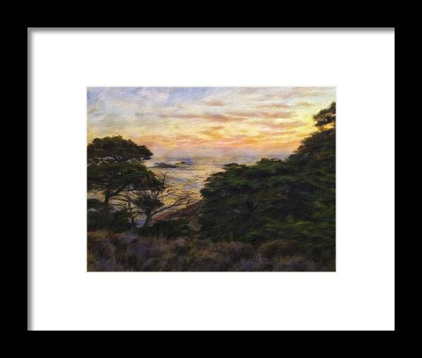 Landscape Framed Print featuring the mixed media Sunset by Jonathan Nguyen