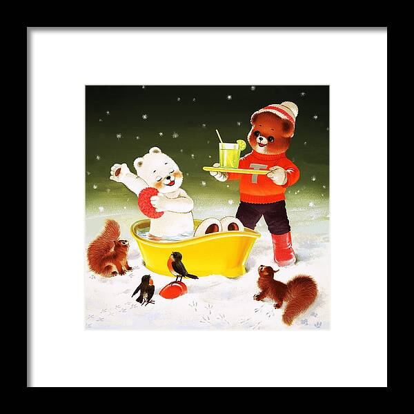 Snow Framed Print featuring the painting Teddy Bear Christmas Card by William Francis Phillipps