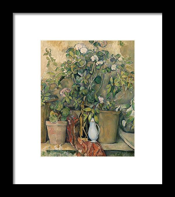 Terracotta Pots And Flowers Framed Print featuring the painting Terracotta Pots and Flowers #1 by Paul Cezanne
