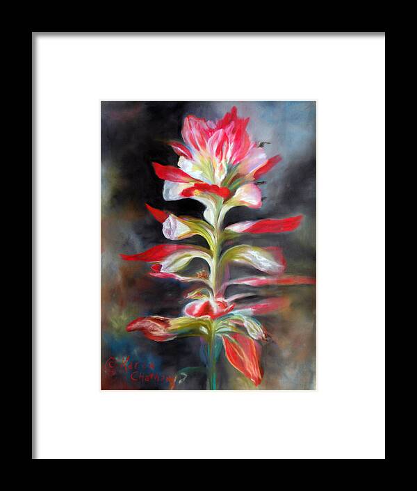 Paintings Texas Indian Paintbrush Wildflower Red Lupine Flower Pastel Floral Country Ranch Field Framed Print featuring the pastel Texas Indian Paintbrush by Karen Kennedy Chatham