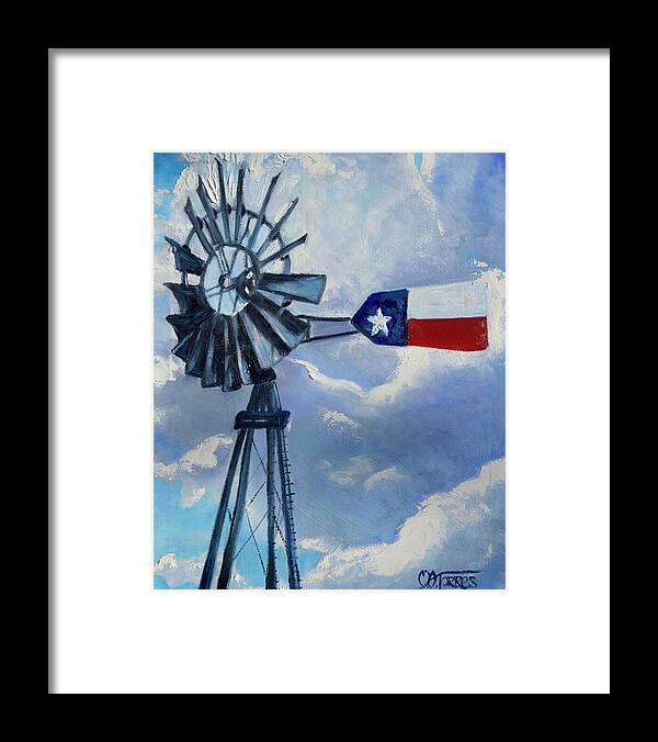Windmill Framed Print featuring the painting Texas Windmill #2 by Melissa Torres