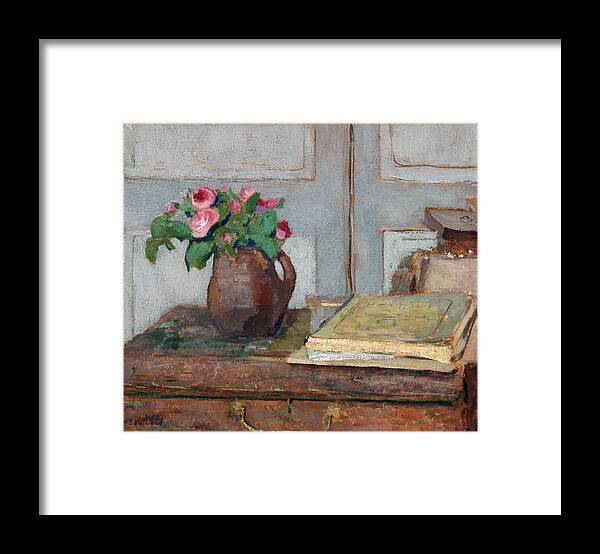 Vuillard Framed Print featuring the painting The Artist's Paint Box and Moss Roses #1 by Edouard Vuillard