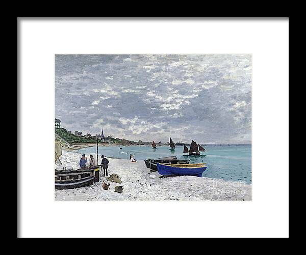 Coastal;french;rowing Boat;sailing;sainte Adresse; Boats Framed Print featuring the painting The Beach at Sainte Adresse by Claude Monet