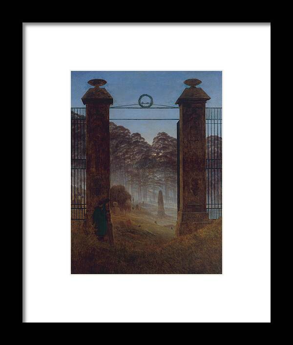 Caspar David Friedrich Framed Print featuring the painting The Cemetery Entrance #1 by Caspar David Friedrich