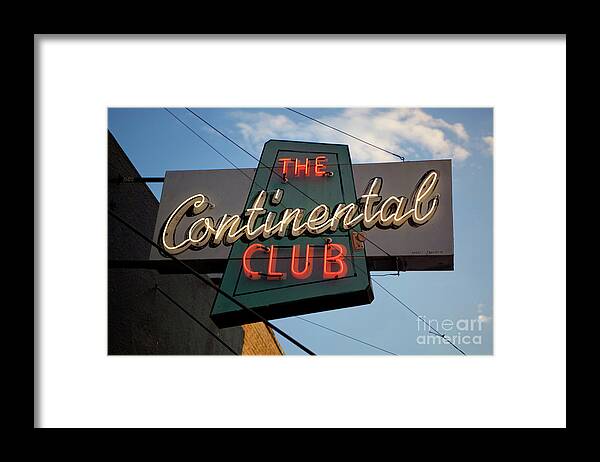 The Continental Club Framed Print featuring the photograph The Continental Club Sign an historic South Congress Music Venu #1 by Dan Herron