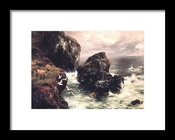 Peter Graham - The Grass Crown Headland Of A Rocky Shore Framed Print featuring the painting The Grass Crown Headland of a Rocky Shore by MotionAge Designs