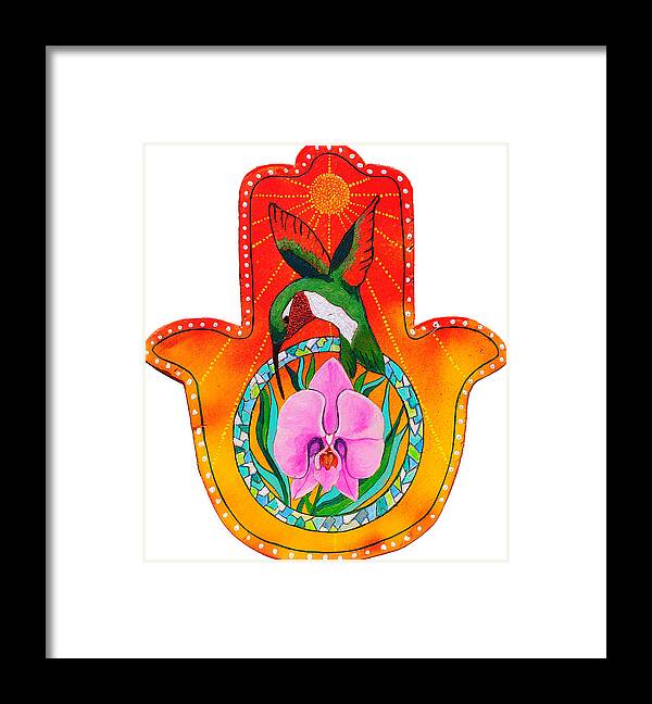Hamsa Framed Print featuring the painting The Humming Hamsa by Patricia Arroyo