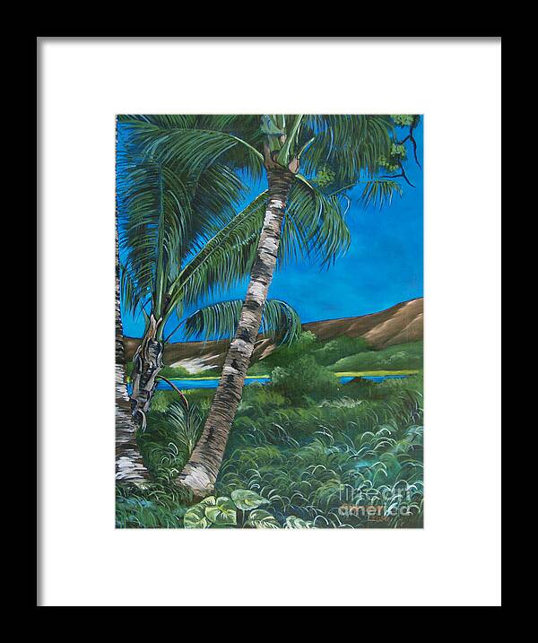 Coconut Tree Framed Print featuring the painting The Lake #1 by Larry Geyrozaga