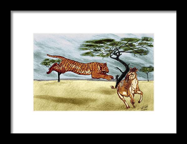 The Lunge Framed Print featuring the drawing The Lunge #2 by Peter Piatt