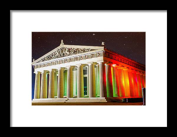 Night Shot Framed Print featuring the photograph The Parthenon Under the Stars by Robert Hebert