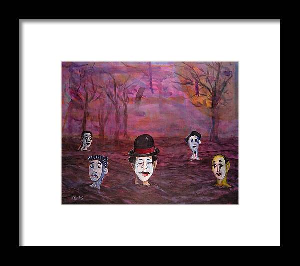 Mimes Framed Print featuring the painting The Silence of the Mimefield by Dennis Tawes