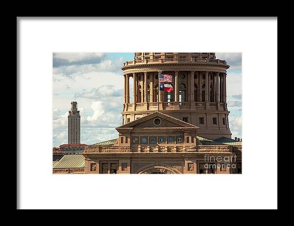 Texas Capitol Dome Framed Print featuring the photograph The Texas Capitol Dome highlighting the the Six mosaic seals of #1 by Dan Herron