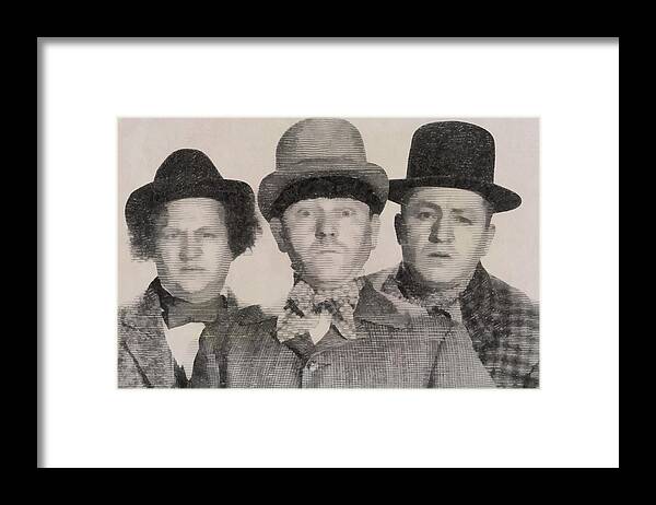 Three Framed Print featuring the drawing The Three Stooges Hollywood Legends #3 by Esoterica Art Agency
