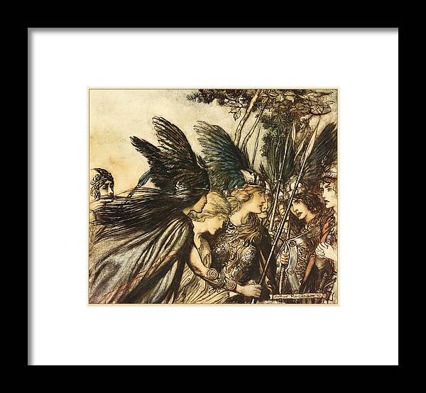Arthur Rackham  Framed Print featuring the painting The Valkyrie #1 by Celestial Images