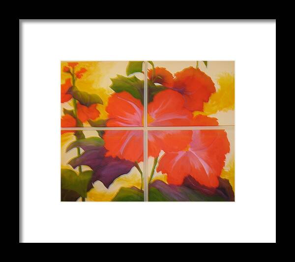 Flower On Four Canvasses Framed Print featuring the painting To Brighten Your Day #1 by Sheryl Sutherland