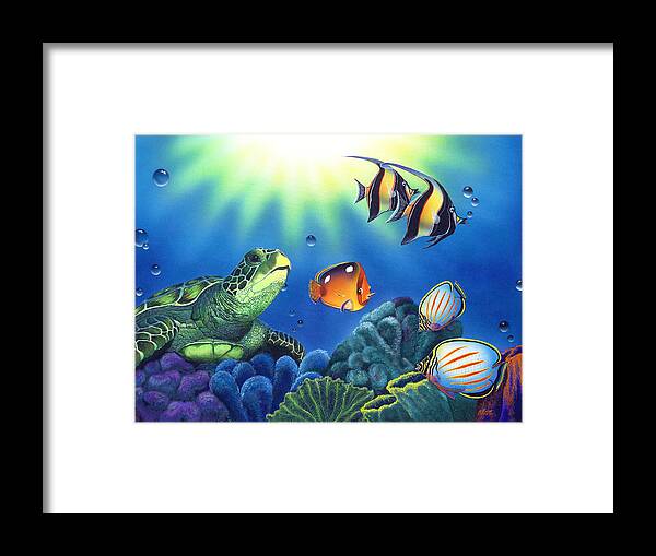 Turtle Framed Print featuring the painting Turtle Dreams by Angie Hamlin