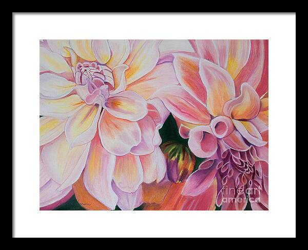 Flowers Framed Print featuring the painting Two Dahlias #1 by Lucinda Hansen