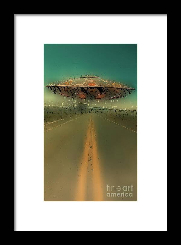 Ufo Framed Print featuring the digital art UFO Road #1 by Esoterica Art Agency