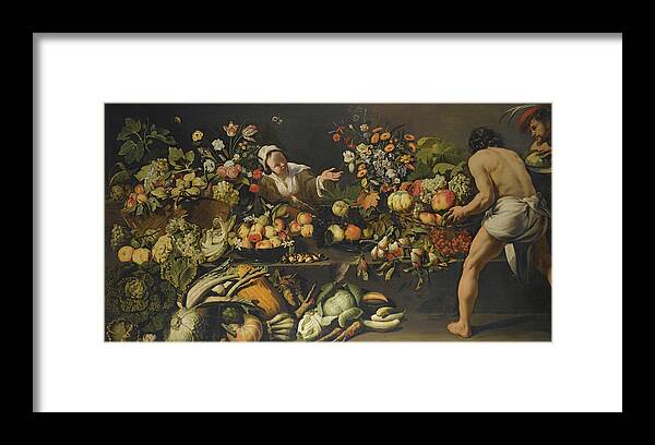 Italo - Flemish School Framed Print featuring the painting Vegetables And Flowers Arranged by MotionAge Designs
