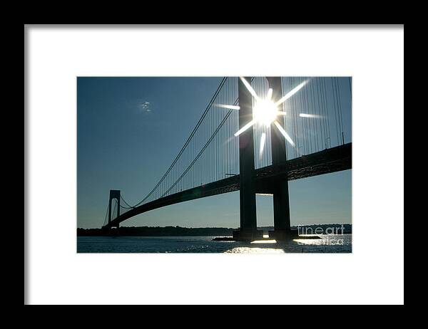Bridge Water Framed Print featuring the photograph Verrazano Bridge Starburst by Mark Gilman