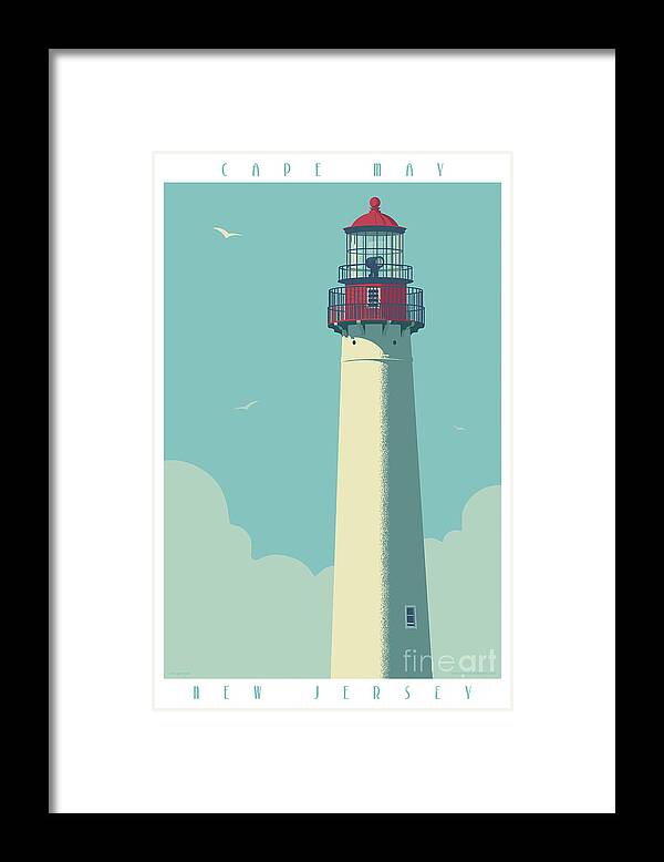 Cape May Framed Print featuring the digital art Cape May Poster - Vintage Travel Lighthouse #1 by Jim Zahniser