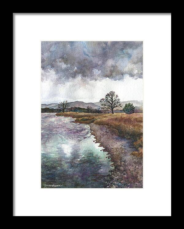 Pond Painting Framed Print featuring the painting Walden Ponds on an April Evening #2 by Anne Gifford