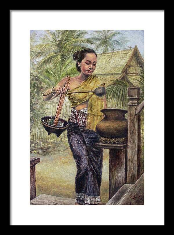 Luang Prabang Framed Print featuring the painting Another Hot Day by Sompaseuth Chounlamany