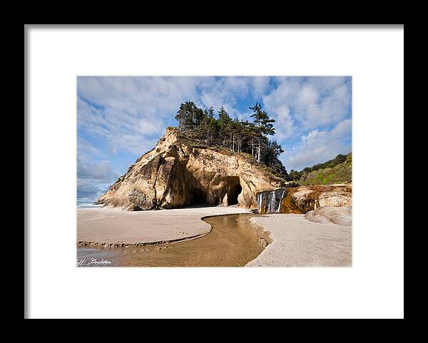Beach Framed Print featuring the photograph Waterfall Flowing into the Pacific Ocean by Jeff Goulden