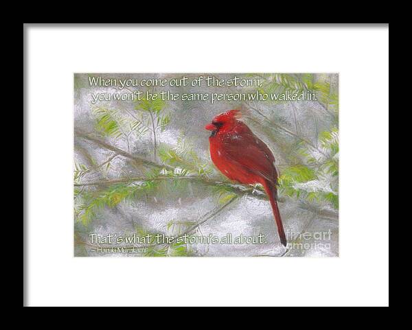 Cardinal Framed Print featuring the digital art Weathering the Storm by Jayne Carney
