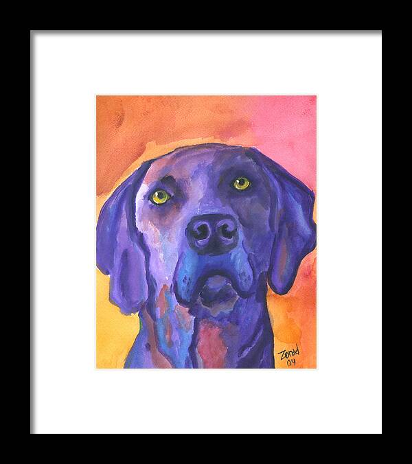 Watercolor Of A Weimaraner Dog. Framed Print featuring the painting Weimaraner Dog Art #1 by Mary Jo Zorad
