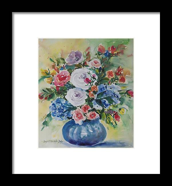 Flowers Framed Print featuring the painting White Roses #1 by Ingrid Dohm