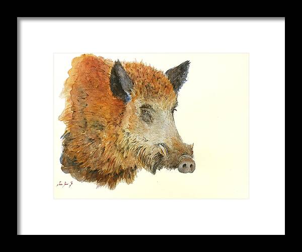 Wild Boar Framed Print featuring the painting Wild boar watercolor painting #1 by Juan Bosco