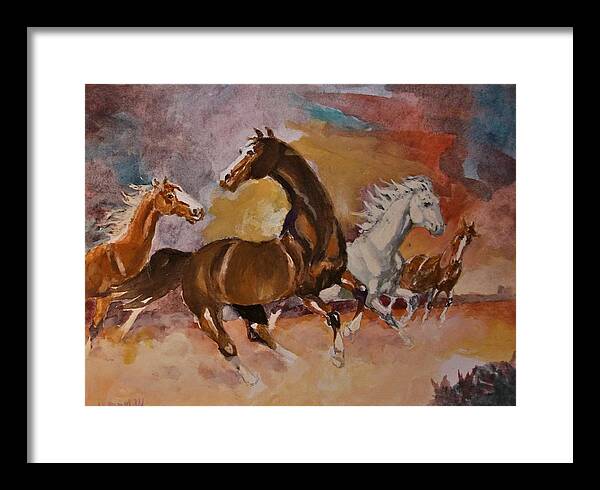 Wild Horses Framed Print featuring the painting Wild Rovers by Al Brown