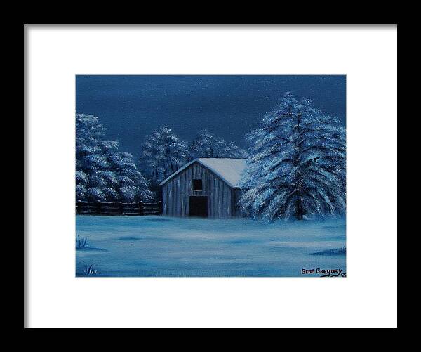 Barn And Snow Framed Print featuring the painting Windburg barn 2 #1 by Gene Gregory