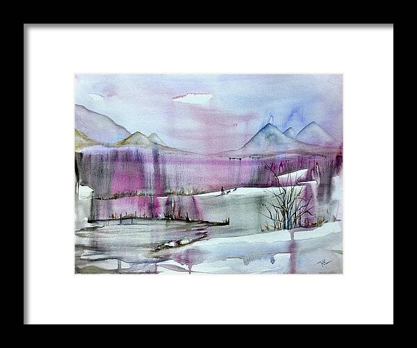 Winter Scene Framed Print featuring the painting Winter afternoon #1 by Katerina Kovatcheva