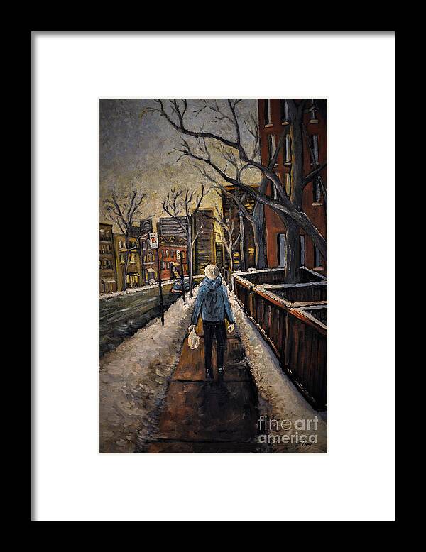Montreal Framed Print featuring the painting Winter in the City #1 by Reb Frost