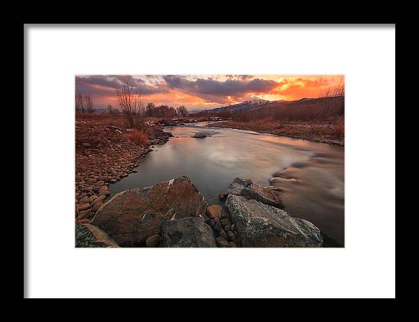 Provo River Framed Print featuring the photograph Winter Sunset at the Provo River by Wasatch Light