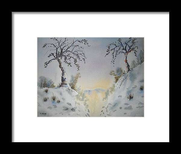 Watercolor Framed Print featuring the painting Winter Trees #1 by Carol Crisafi