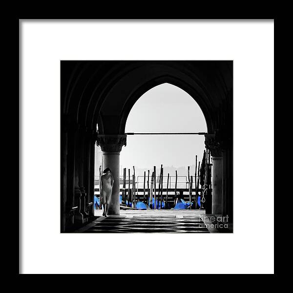 B&w Framed Print featuring the photograph Woman At Doges Palace by Doug Sturgess