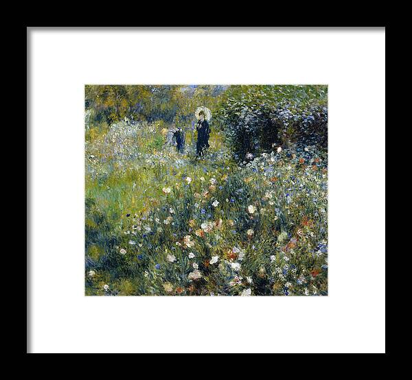 Renoir Framed Print featuring the painting Woman with a Parasol in a Garden, from 1875 by Auguste Renoir