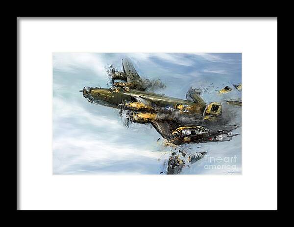 B24 Framed Print featuring the painting World War 2 B24 Sans Souci Taran attack #1 by Ondrej Soukup
