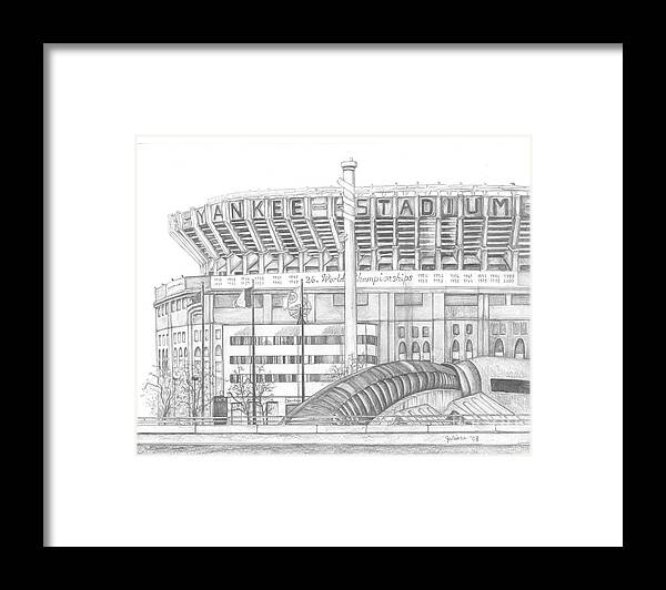 Yankee Stadium Framed Print featuring the drawing Yankee Stadium #1 by Juliana Dube