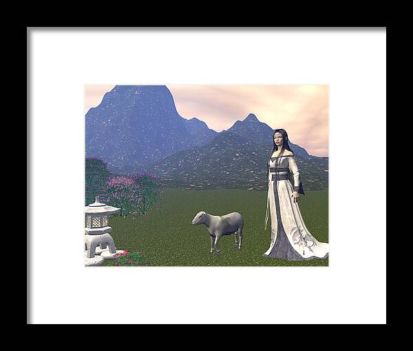 Chinese New Years Framed Print featuring the digital art Year of the Sheep #1 by Michele Wilson