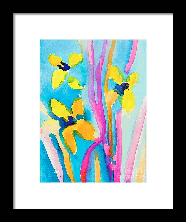 Yellow Framed Print featuring the painting Yellow Flowers by Christina Miller Age Nine