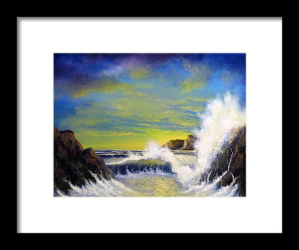 Seascape Framed Print featuring the painting Yellow Light by John Cocoris