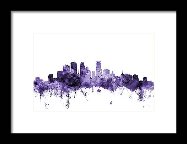 Minneapolis Framed Print featuring the digital art Minneapolis Minnesota Skyline #10 by Michael Tompsett
