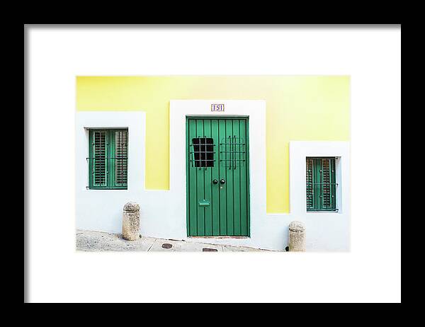 Green Door Framed Print featuring the photograph Wooden Door in Old San Juan, Puerto Rico #10 by Jasmin Burton